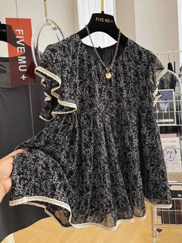 Plus Size Women's Summer Casual Floral Chiffon Short-Sleeve Top Fits 331 lb