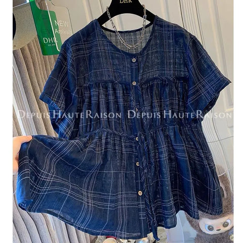 Plus Size Women's Summer New-Style Vintage Short-Sleeve Shirt Fits 99-331 lb