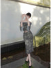 Misty Green Chinese Style One-Shoulder Bell Sleeve Set with Ink Wash Landscape Print