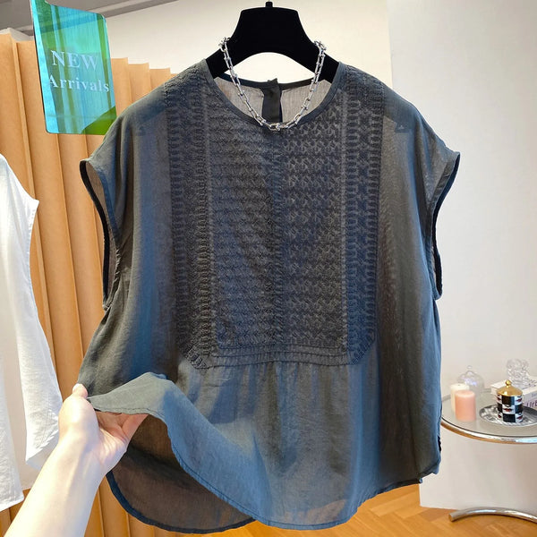 Plus Size Women's Summer Casual Sleeveless Relaxed Fit Shirt Fits 331 lb