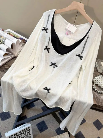 Plus Size Women's Summer New-Style Vintage Casual Embroidered Knitted Relaxed Fit Sweater Fits 331 lb