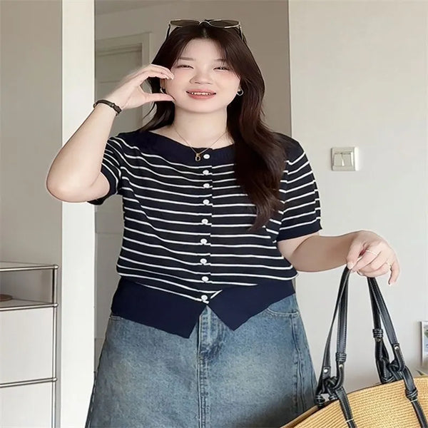 Plus Size Women's Summer Knitted Short-Sleeve Sweater Fits 88-331 lb