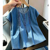Plus Size Women's Summer New-Style Denim Short-Sleeve Shirt Fits 99-331 lb