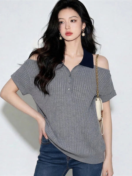 Plus Size Women's Summer Casual Knitted Short-Sleeve Relaxed Fit Sweater Fits 88-331 lb