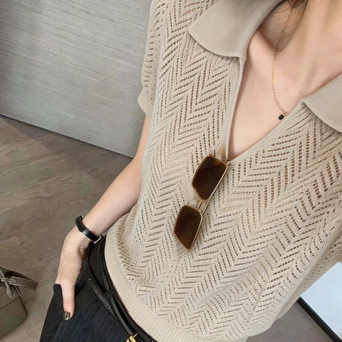 Plus Size Women's Summer Knitted Relaxed Fit Sweater Fits 331 lb