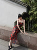 Night Mystique Red Rose Dress New Chinese Style Elegant Floral Retro Strap Backless Long
