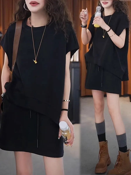 Plus Size Women's Summer New-Style Casual Short-Sleeve Relaxed Fit Two-Piece Set Fits 331 lb