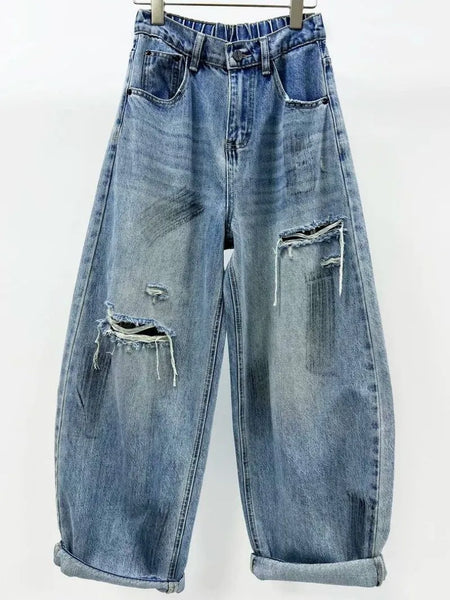 Plus Size Women's Summer Vintage Casual Denim Relaxed Fit Pants