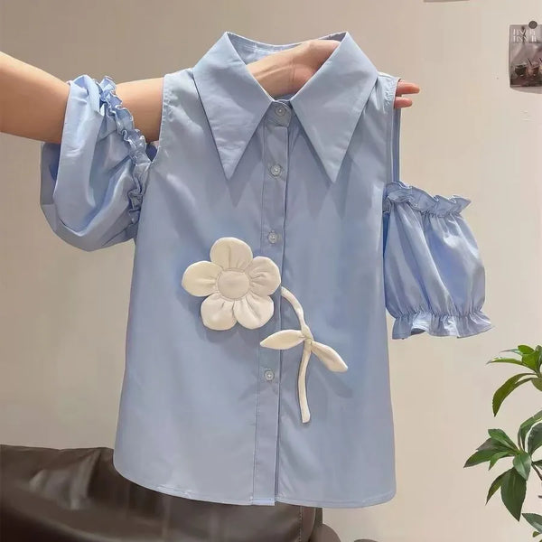 Plus Size Women's Summer Design Short-Sleeve Puff-Sleeve Shirt Fits 88-331 lb