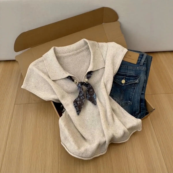 Plus Size Women's Summer New-Style Casual Knitted Short-Sleeve Relaxed Fit Sweater Fits 331 lb