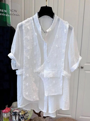 Plus Size Women's Summer Casual Chiffon Short-Sleeve Relaxed Fit Blouse Fits 331 lb