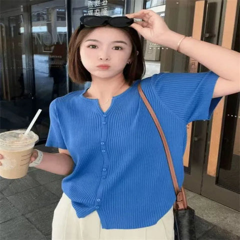 Plus Size Women's Summer Knitted Short-Sleeve Cardigan Fits 331 lb