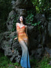 Ling Wu Mi Die Skirt Orange and Blue Gradient Romantic Atmosphere Cool Mesh New Chinese Style Halter Dress