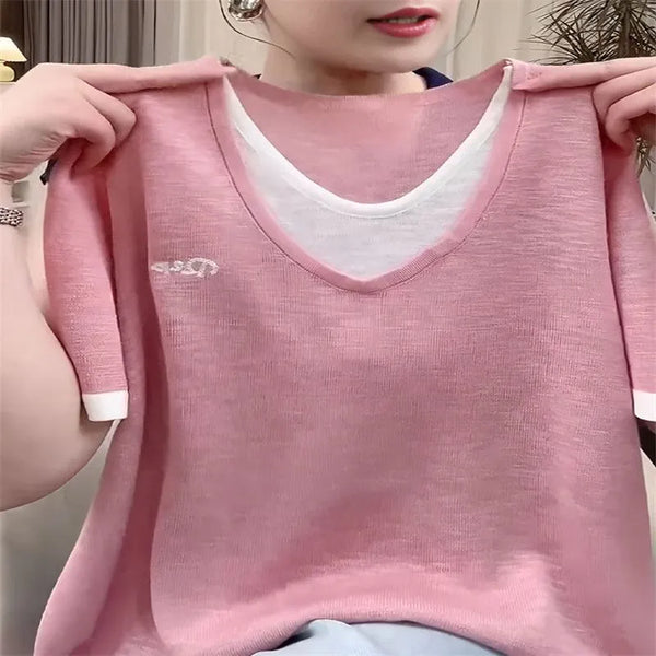 Plus Size Women's Summer Casual Knitted Relaxed Fit Sweater Fits 88-331 lb