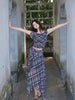 Mo Ge Feng Yan Skirt: New Chinese Style Plaid Retro Off-the-Shoulder High-Waist Fashionable Two-Piece Set Casual