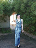 Azure Ripple Glass Skirt Porcelain Blue Tie-Dye Retro New Chinese Style Sleeveless Backless Slim Fit Dress