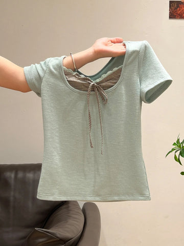 Plus Size Women's Summer Vintage Bow Short-Sleeve T-Shirt Fits 331 lb