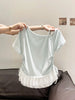 Plus Size Women's Summer French-Style Patchwork Floral Short-Sleeve T-Shirt Fits 331 lb