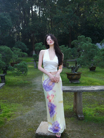 Jin Zhan Chao Lu Dress Oriental Aesthetic Retro New Chinese Style Halter Neck Sheath