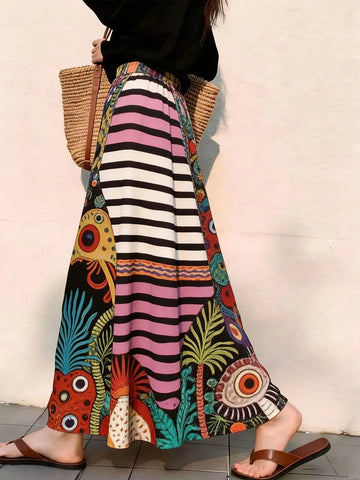 Plus Size Women's Summer Elegant Printed Skirt Fits 331 lb
