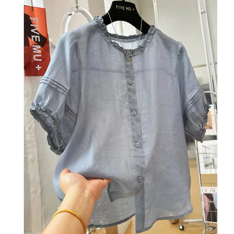 Plus Size Women's Summer French-Style Elegant Casual Short-Sleeve Relaxed Fit Shirt Fits 331 lb
