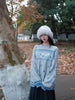 Fairy Light Blue Dress Sweet Retro Soft Handmade Crocheted New Chinese Style Forest Lazy Sweater
