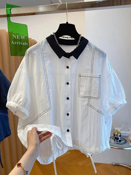 Plus Size Women's Summer New-Style Short-Sleeve Relaxed Fit Shirt Fits 331 lb