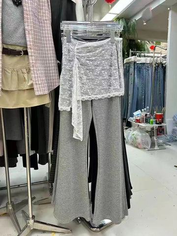 Plus Size Women's Spring Summer Casual Lace Design Patchwork Pants Fits 331 lb