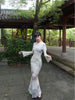 Landscape Lotus Wave Skirt New Chinese Style National Wind Retro Print Off-Shoulder Long Sleeve Mermaid Dress