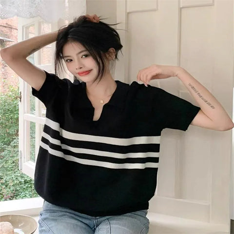Plus Size Women's Summer Casual Knitted Short-Sleeve Relaxed Fit Sweater Fits 88-331 lb