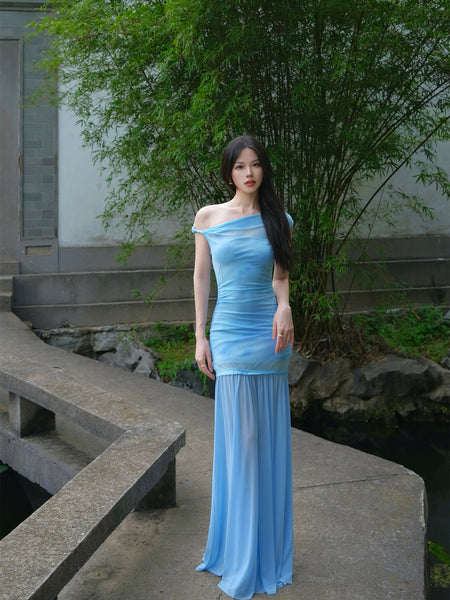 Orchid Kite Cloud Yarn Skirt Early Morning Mist Flower New Chinese Style Slim Fit Mesh Overlay Dress