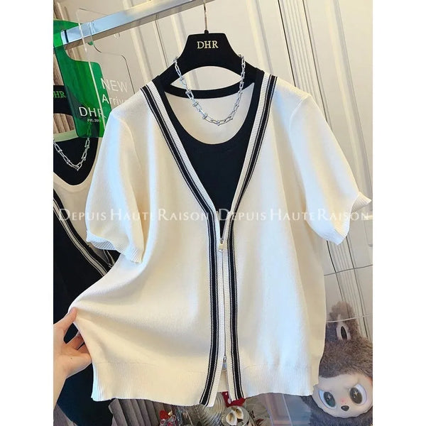 Plus Size Women's Summer New-Style Casual Knitted Short-Sleeve Relaxed Fit Sweater Fits 331 lb