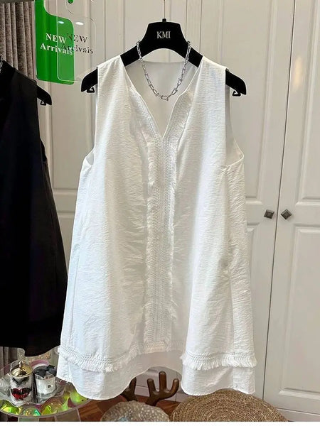 Plus Size Women's Summer French-Style Elegant Sleeveless Relaxed Fit Dress Fits 331 lb