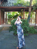 Xiangyunsha Butterfly Skirt Misty Blue-Gray Chinese Style Gradient Cold Feeling Mesh Halter Dress Long Gown