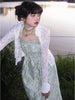 Embossed Green Bustier Dress Yellow-Green Textured Jacquard Nomadic Grassland Fresh Floral Puffed Strap