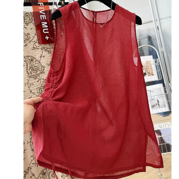 Plus Size Women's Summer French-Style New-Style Sleeveless Relaxed Fit Shirt Fits 331 lb