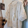 Plus Size Women's French-Style Embroidered Puff-Sleeve Shirt