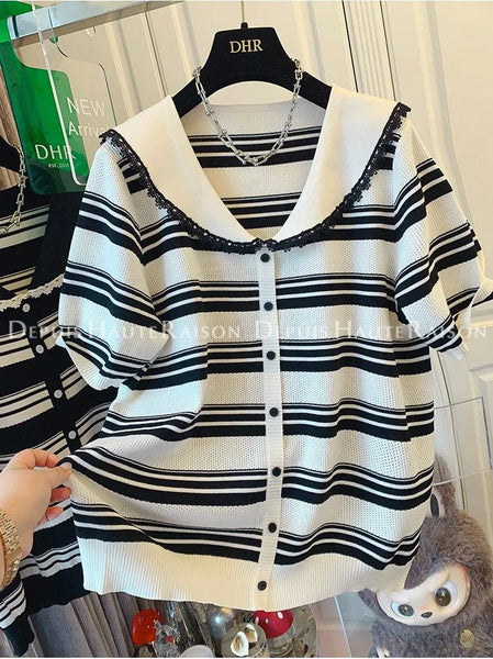 Plus Size Women's Summer Casual Knitted Short-Sleeve Relaxed Fit Cardigan Fits 331 lb