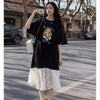 Plus Size Women's Summer New-Style Lace Patchwork Short-Sleeve Relaxed Fit Dress Fits 331 lb