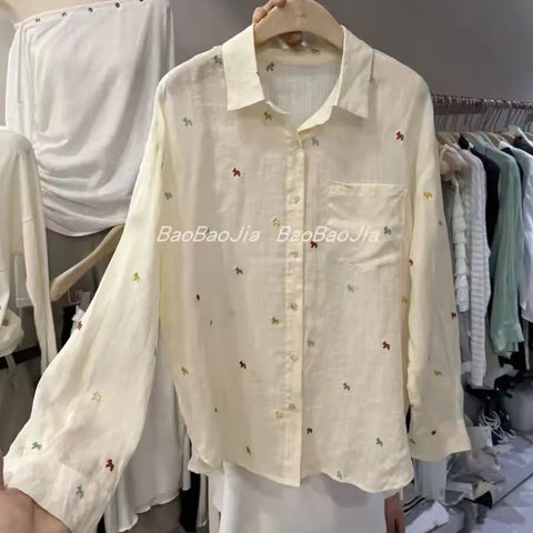 Plus Size Fashionable Casual Embroidered Shirt Fits 331 lb