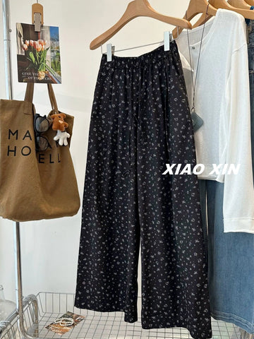 Plus Size Women's Summer New-Style Vintage Casual Floral Pants Fits 88-331 lb