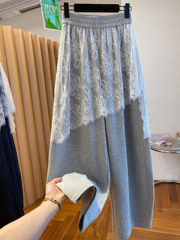 Plus Size Women's New-Style Casual Lace Patchwork Pants Fits 331 lb