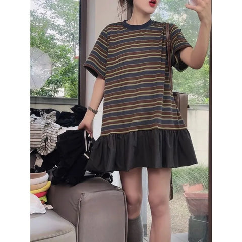 Plus Size Summer Design Patchwork Short-Sleeve T-Shirt Fits 331 lb