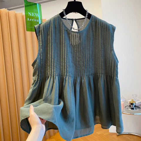 Plus Size Summer Design Sleeveless Relaxed Fit Shirt Fits 331 lb