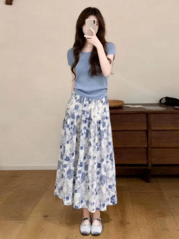 Plus Size Women's Summer New-Style Floral Short-Sleeve Two-Piece Set Fits 331 lb