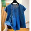 Plus Size Women's New-Style Casual Denim Short-Sleeve Relaxed Fit Shirt Fits 331 lb