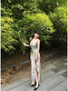 Green Bamboo Rhyme Grace Skirt Classical Blue Vine New Chinese Style Elegant Slit Irregular Strapless Long Dress
