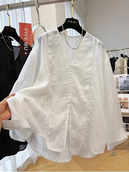 Plus Size Women's Summer New-Style Long-Sleeve Relaxed Fit Shirt Fits 331 lb