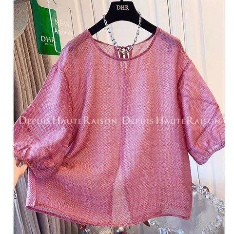 Plus Size Women's Summer French-Style Elegant Vintage Floral Puff-Sleeve Relaxed Fit Shirt Fits 331 lb