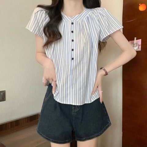 Plus Size Women's Summer Vintage Casual Design Short-Sleeve Relaxed Fit Shirt Fits 331 lb